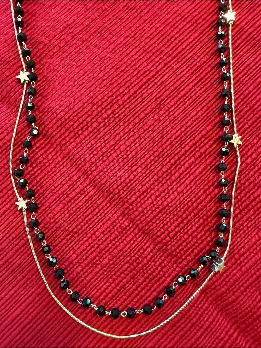 Park Lane Gold Star & Black Beaded Layered Necklace